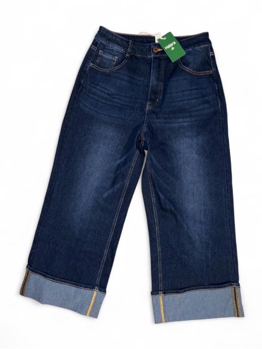 HALARA Wide Leg Cuffed Jeans